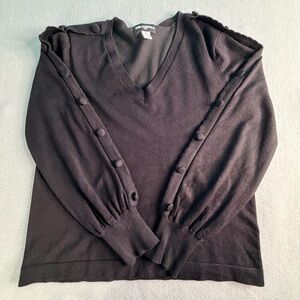Karl Lagerfeld Sweater Women’s Medium Black V Neck Sleeve Button Details Iconic